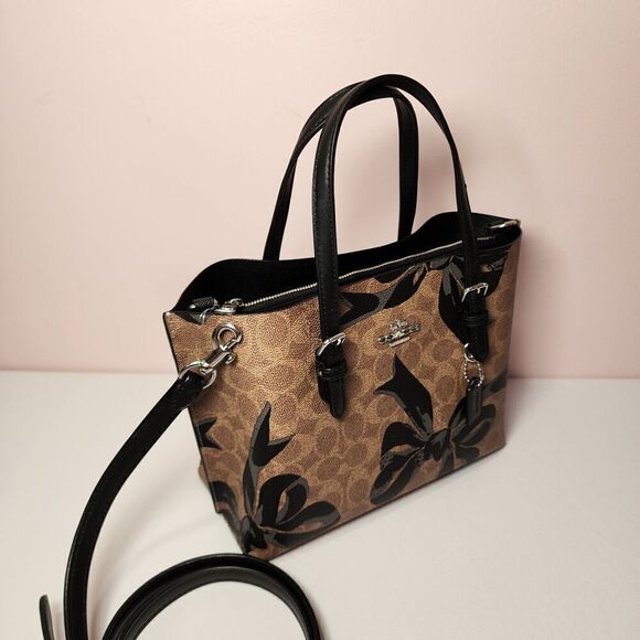 NWT COACH CZ767 Mollie Tote Bag 25 In Signature Canvas With Bow Print Black - Picture 2 of 7